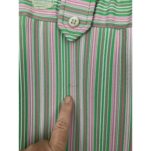 Vintage 1970s MOD Green Pink Pull On Bell Bottom Trouser Polyester Pants Sz S - Picture 5 of 7